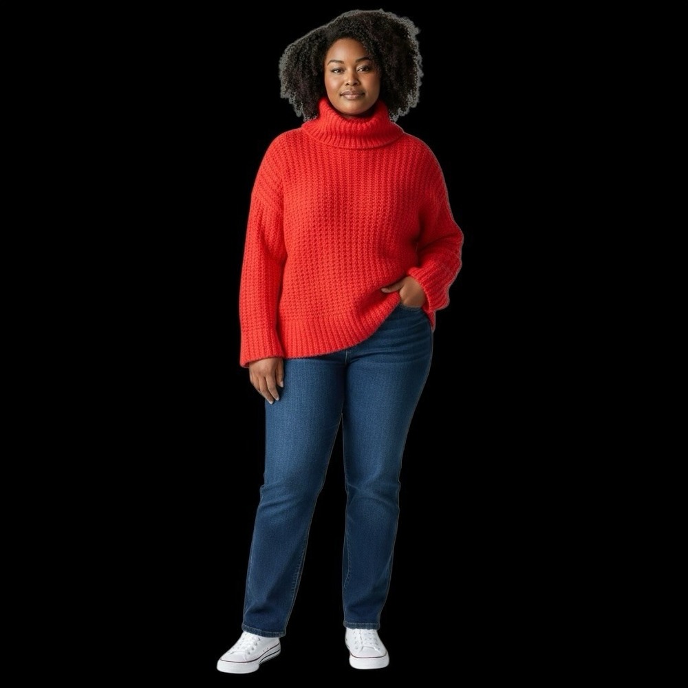 Maeve by Anthropologie Red Chunky Knit Turtleneck Relaxed Dolman Sweater S